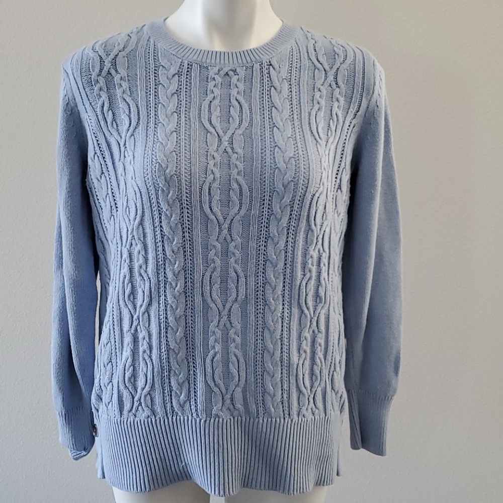 Lt Blue Cable Knit Sweater w/side buttons - Sz L